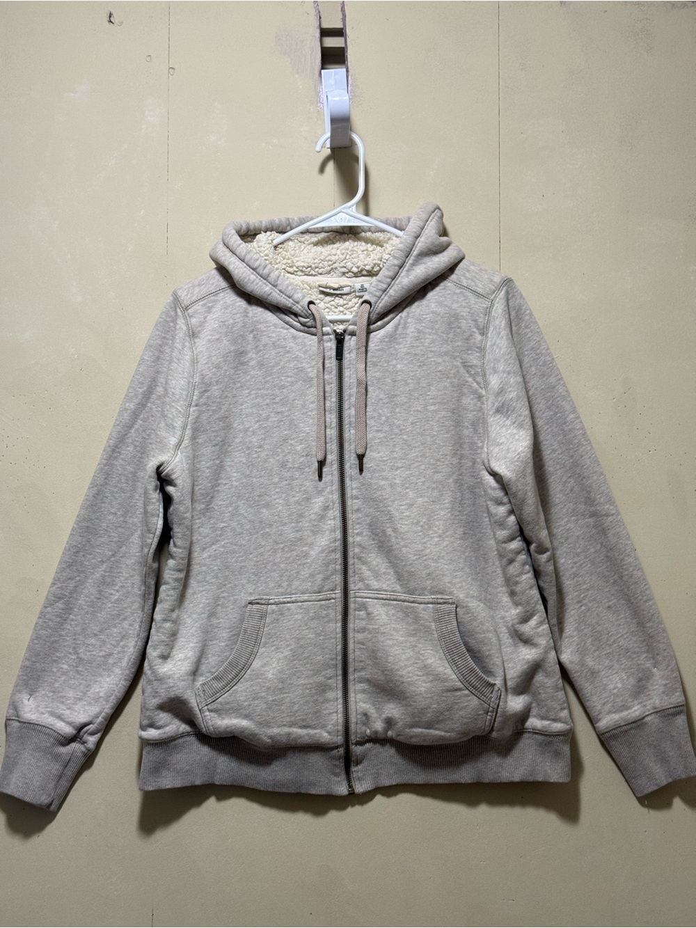 L.L. Bean Sherpa-Lined Zip Up Hoodie Jacket - Light Gray Women’s Sz M